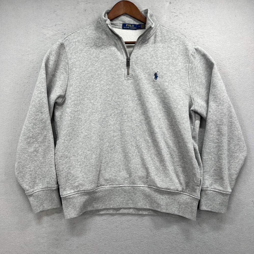 Polo Ralph Lauren 1/4 Zip Sweatshirt Mens Medium Gray Fleece Sweater Preppy